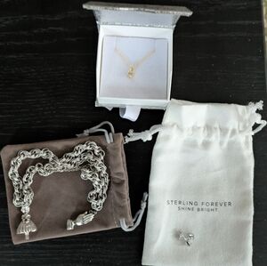 CZ studs, Padlock pendant necklace & Rope charm bracelet - NWT!!